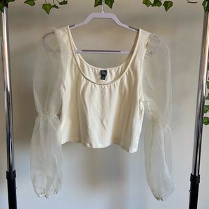 Wild Fable - Cream Blouse with Mesh Puffy Sleeves
